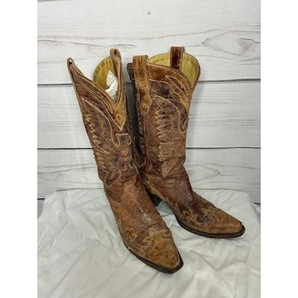 Corral Vintage Distressed Brown Leather Snip Toe Western Cowboy Boots 8.5M